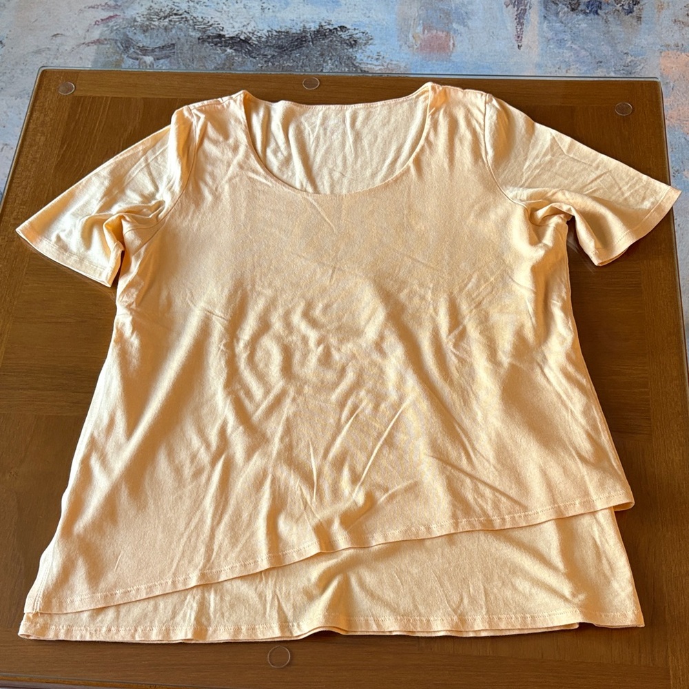 Soft Surroundings Buttery Peach Top with Tiered Hem